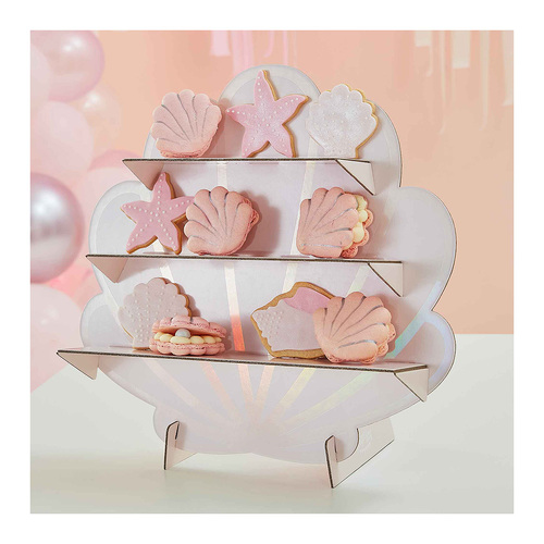 Mermaid Treat Stand Shells Shaped Pink & Iridescent