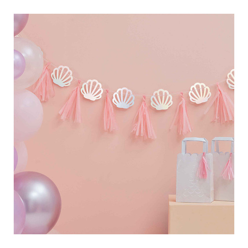 Mermaid Tassel Garland Shells & Tassels Pink & Iridescent 14 Pack