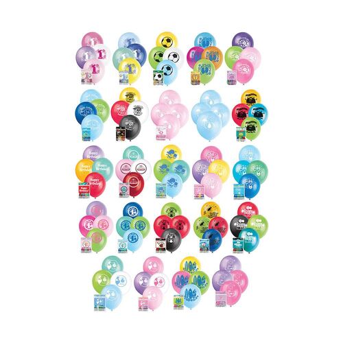 30cm Balloons - Assortment Printed Balloons 8 Pack