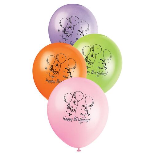 25cm Happy Birthday Balloons - Assorted Colours 20 Pack