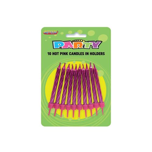 Candles In Holders Hot Pink 10 Pack