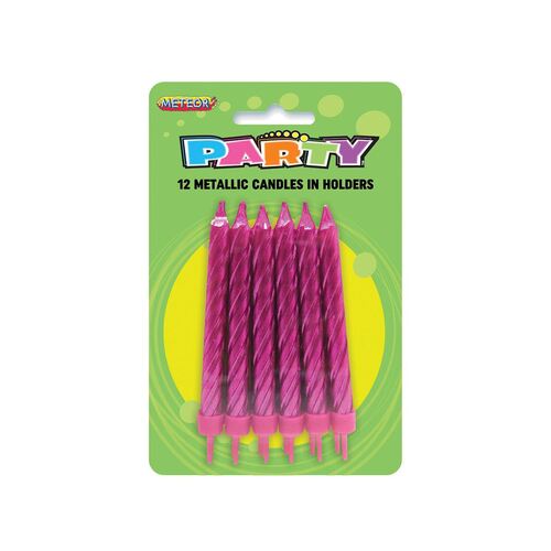 Metallic Candles Holders Hot Pink 12 Pack