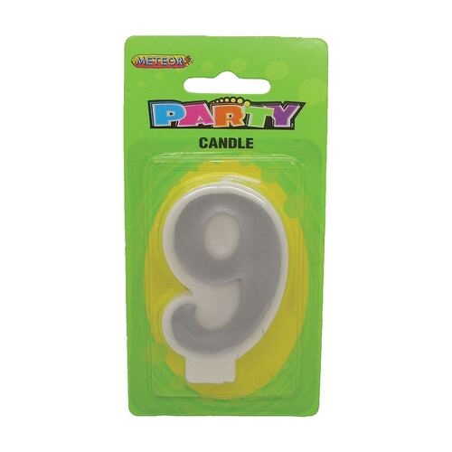 Numeral Candle 9 - Silver & Gold Assorted