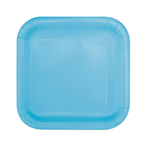 Powder Blue Square Paper Plates 23cm 8 Pack