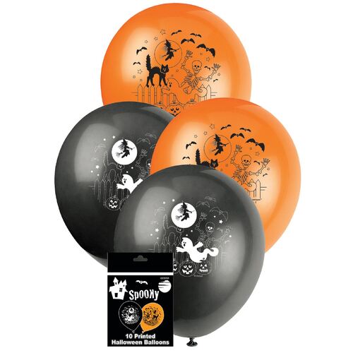 Halloween Printed Balloons Orange & Black 10 Pack