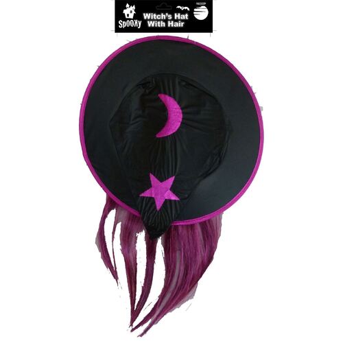 Child Witch Hat With Hair - Assorted