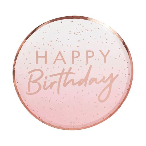 Mix It Up Happy Birthday Rose Gold Plate 23cm 8 Pack