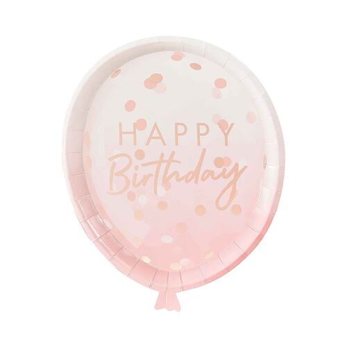 Mix It Up Rose Gold Foiled Confetti Balloon Shaped Plates 26cm 8 Pack