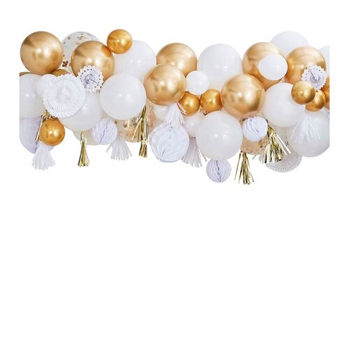 Mix It Up Metallic Fancy Balloon Garland With Gold Fringe Garlands Honeycomb And Fans