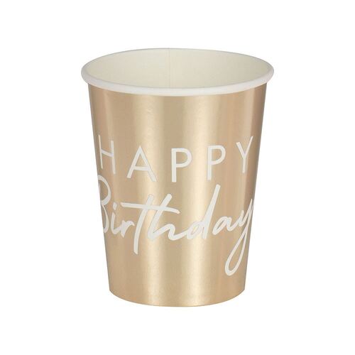 Mix It Up Gold Happy Birthday Cups 266ml 8 Pack
