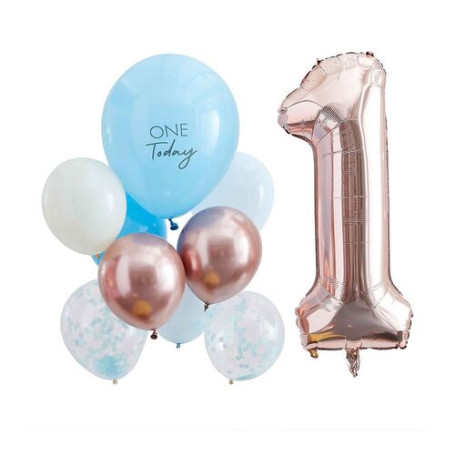 Mix It Up Blue & Rose Gold 1 Today Balloon Bundle