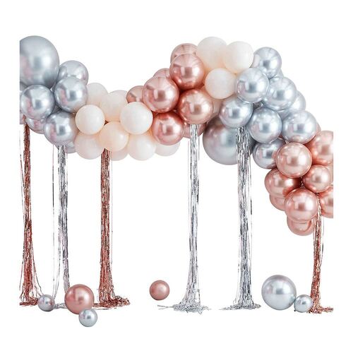 Mix It Up Balloon Arch mixed Metallic Balloon Arch With Fringe Curtain
