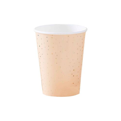 Mix It Up Paper Cups Peach & Gold Ditsy Dot Foiled 266ml 8 Pack