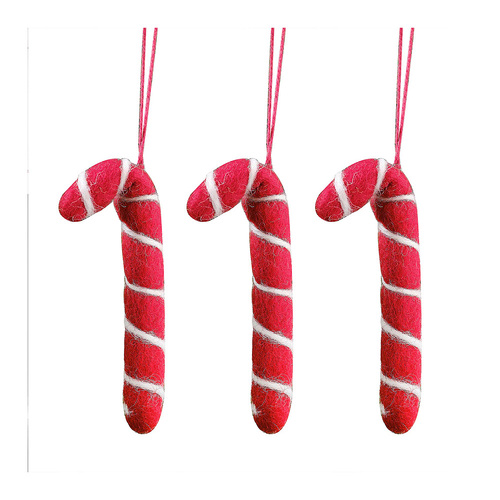 Merry Little Christmas Felt Candy Cane Decorations 3 Pack