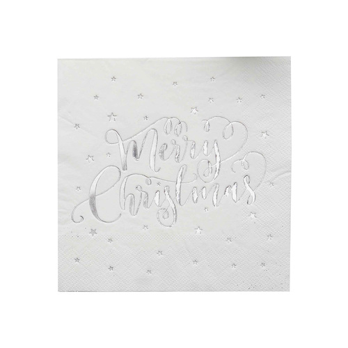 Metallic Star Silver Lunch Napkins 20 Pack