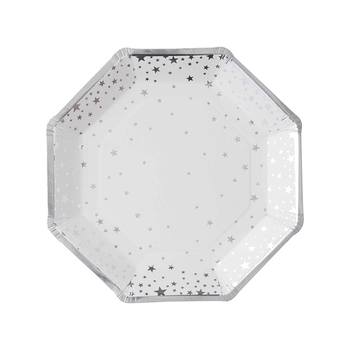 Metallic Star Silver Paper Plates 8 Pack