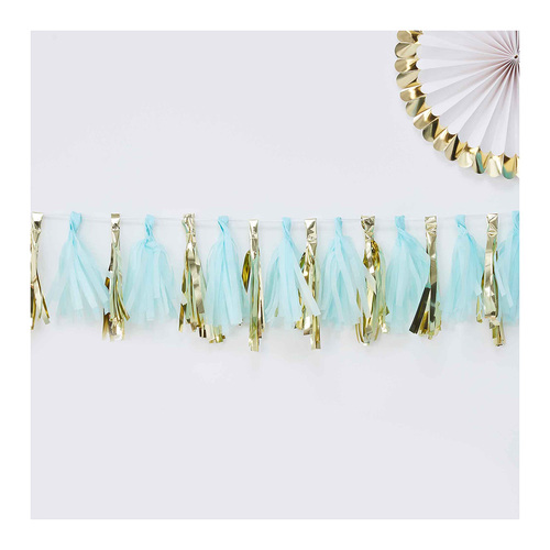 Oh Baby! Tassel Garland Blue & Gold 16 Pack