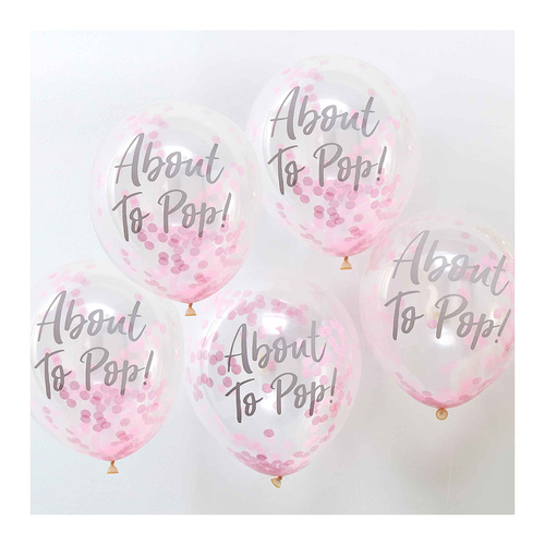 Oh Baby! Balloons Confetti Pink About To Pop 30cm 5 Pack