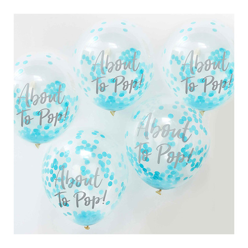 Oh Baby! Balloons Confetti Blue About To Pop 30cm 5 Pack