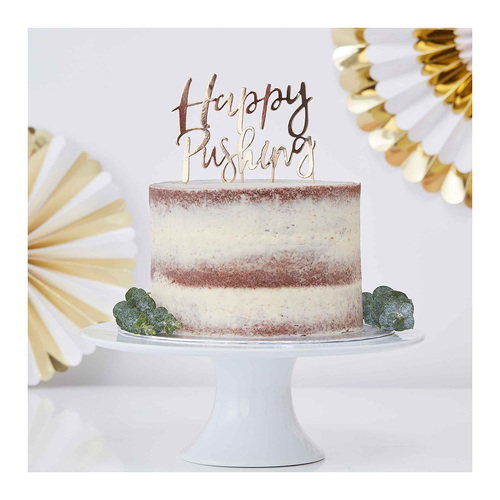 Oh Baby! Gold Foil Cake Topper Happy Pushing