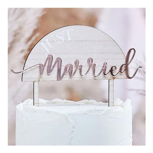A Touch of Pampas Cake Topper Just Married Acrylic on Wood