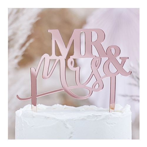 A Touch of Pampas Cake Topper Mr and Mrs Rose Gold Acrylic