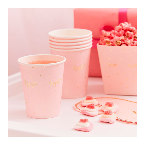 Pamper Party Gold Foiled And Pink Sleepy Eyes Paper Cups 266ml 8 Pack