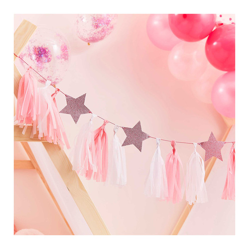 Pamper Party Pink Tassel Garland With Pink Glitter Stars