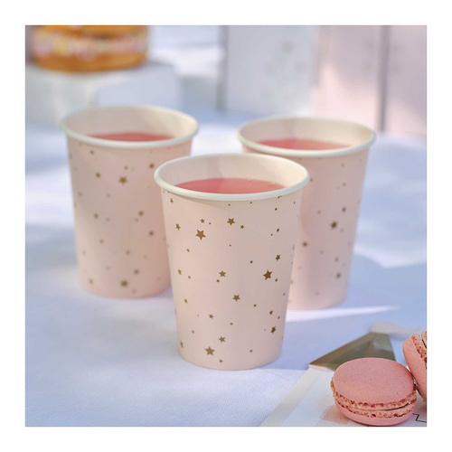 Princess Party Pink & Gold Star Paper Party Cups 8 Pack