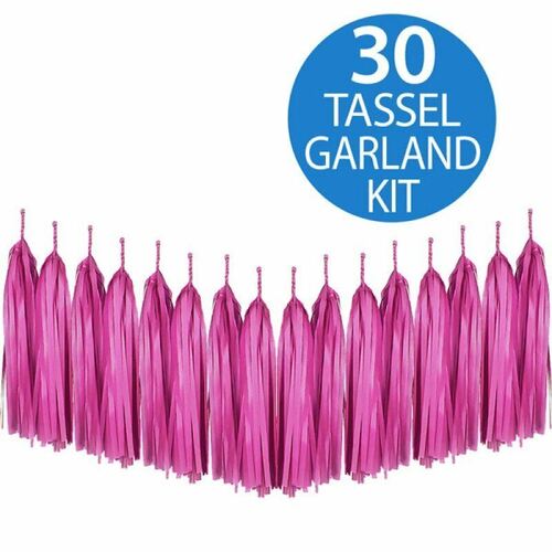  Tassel Garland Tissue Paper Hot Pink / Magenta 3M - 12 Tassels x 30cm Long