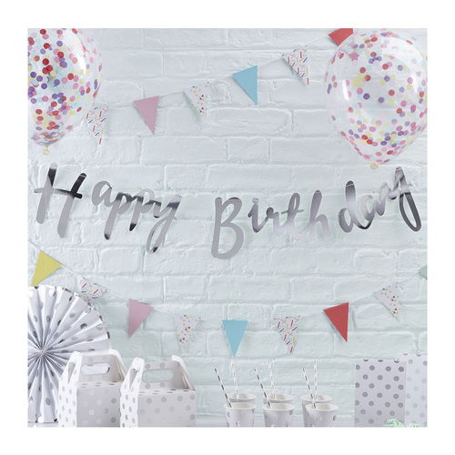 Pick & Mix Bunting Silver Happy Birthday