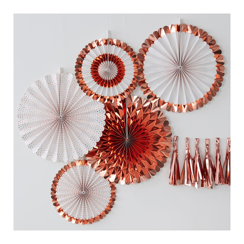 Pick & Mix Rose Gold Fan Decorations Rose Gold 5 Pack