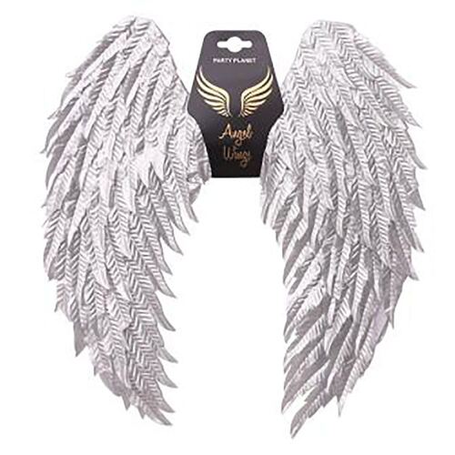 Metallic Silver Angel Wings 60x45cm