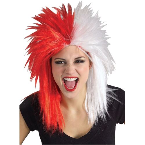 Sport Fanatic Red/White Wig Adult