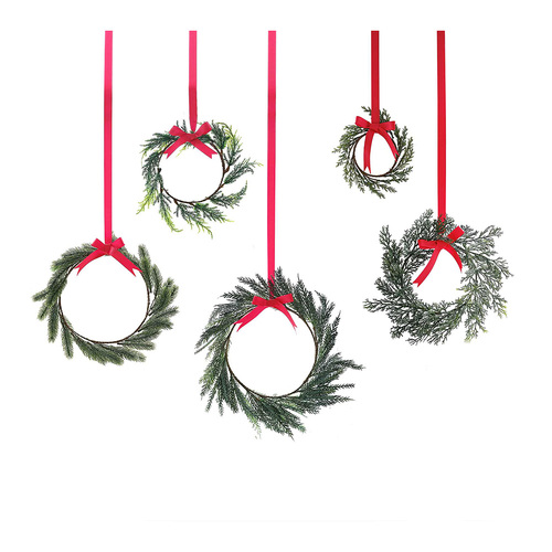 Rustic Red Mini Foliage Wreath Decorations 5 Pack