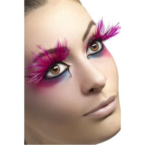 Pink Eyelashes with Feather Plumes