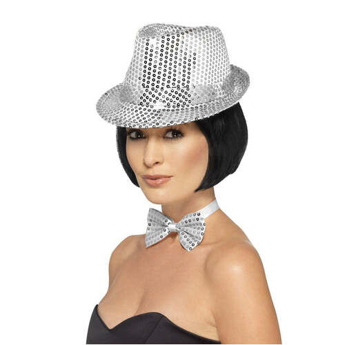 Silver Sequin Trilby Hat