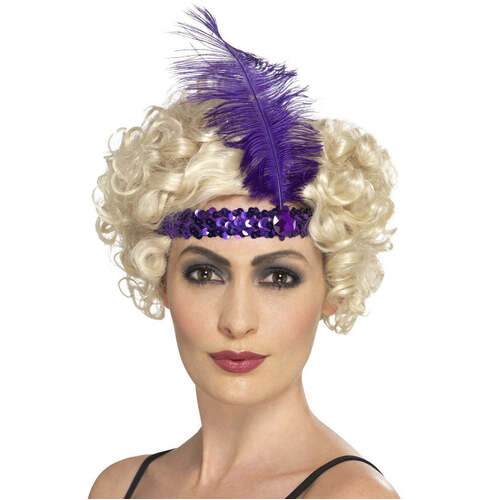 Purple Flapper Headband with Feather