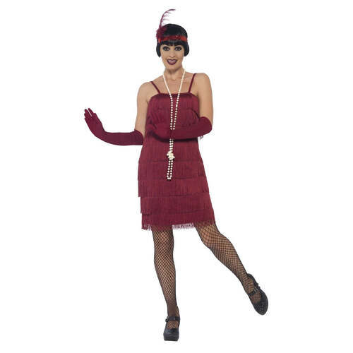 Burgundy Red Flapper Costume with Short Dress