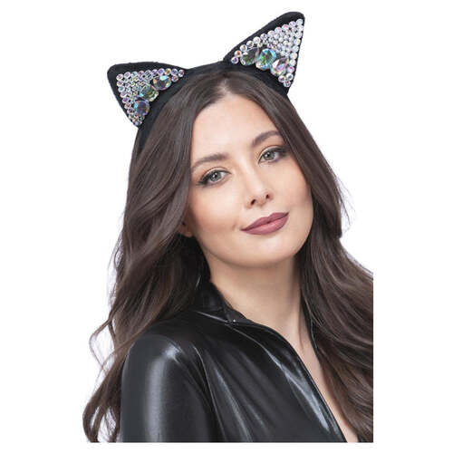 Jewelled Black Cat Ear Headband