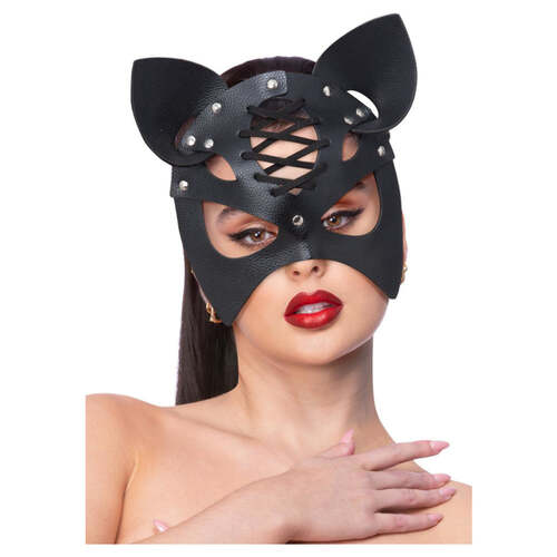 Fever Black Mock Leather Cat Mask