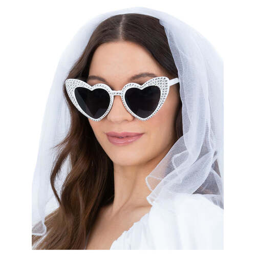 White Bride Diamante Heart Specs