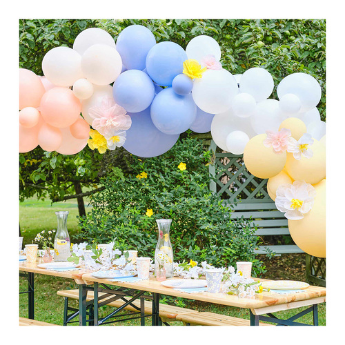 Hello Spring Pastel Balloon Arch with Paper Flowers