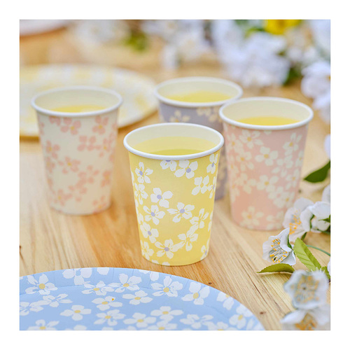 Hello Spring Floral Paper Cups 266ml 8 Pack