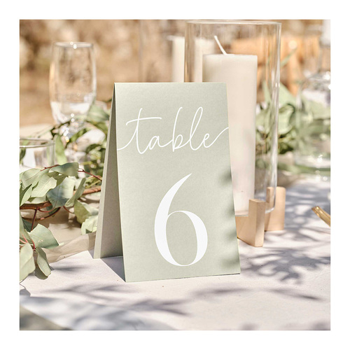 Sage Wedding Card 1-12 Wedding Table Numbers