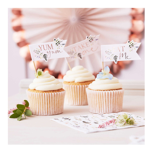 Lets Par Tea Cupcake Toppers Food Picks Floral 12 Pack