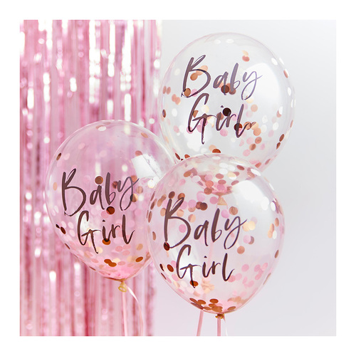 Twinkle Twinkle Confetti Balloons Baby Girl Pink 30cm 5 Pack