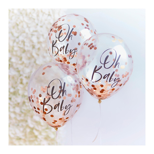 Twinkle Twinkle Confetti Balloons Oh Baby Rose Gold 30cm 5 Pack