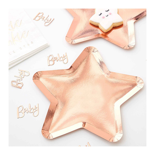 Twinkle Twinkle Paper Plates Star Shaped Rose Gold 8 Pack