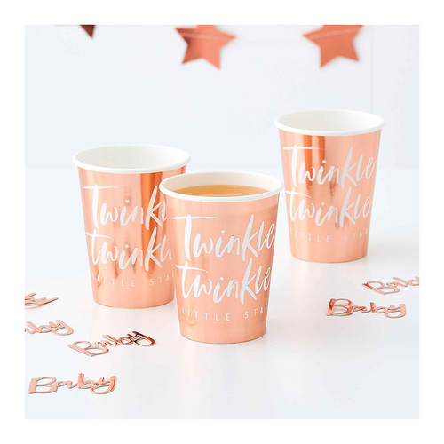 Twinkle Twinkle Paper Cups Rose Gold Foiled 8 Pack